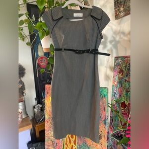 Chic Gray Midi Dress with Belt